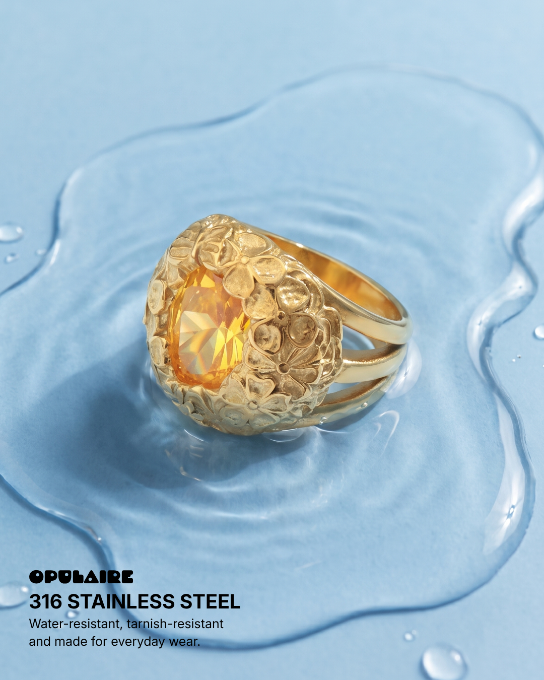 Rose - Floral cocktail ring - Stainless steel