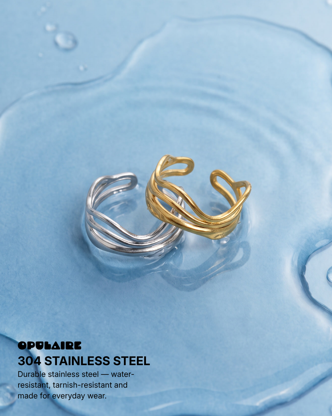 Voleno - Wavy multi-band ring - Stainless steel