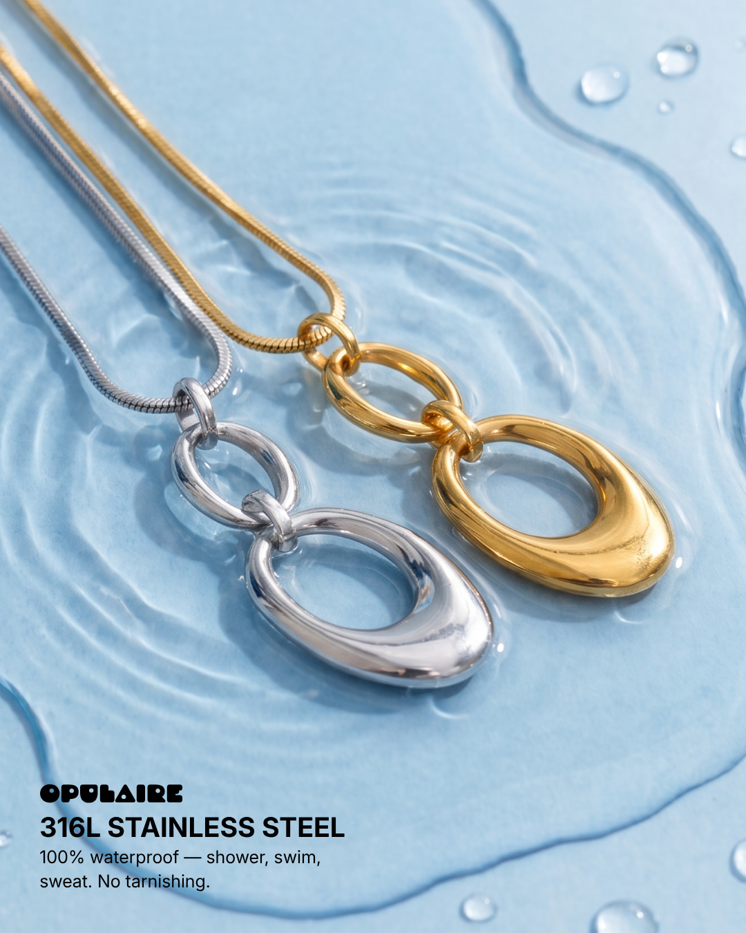 Robin - Double oval pendant necklace - Stainless steel