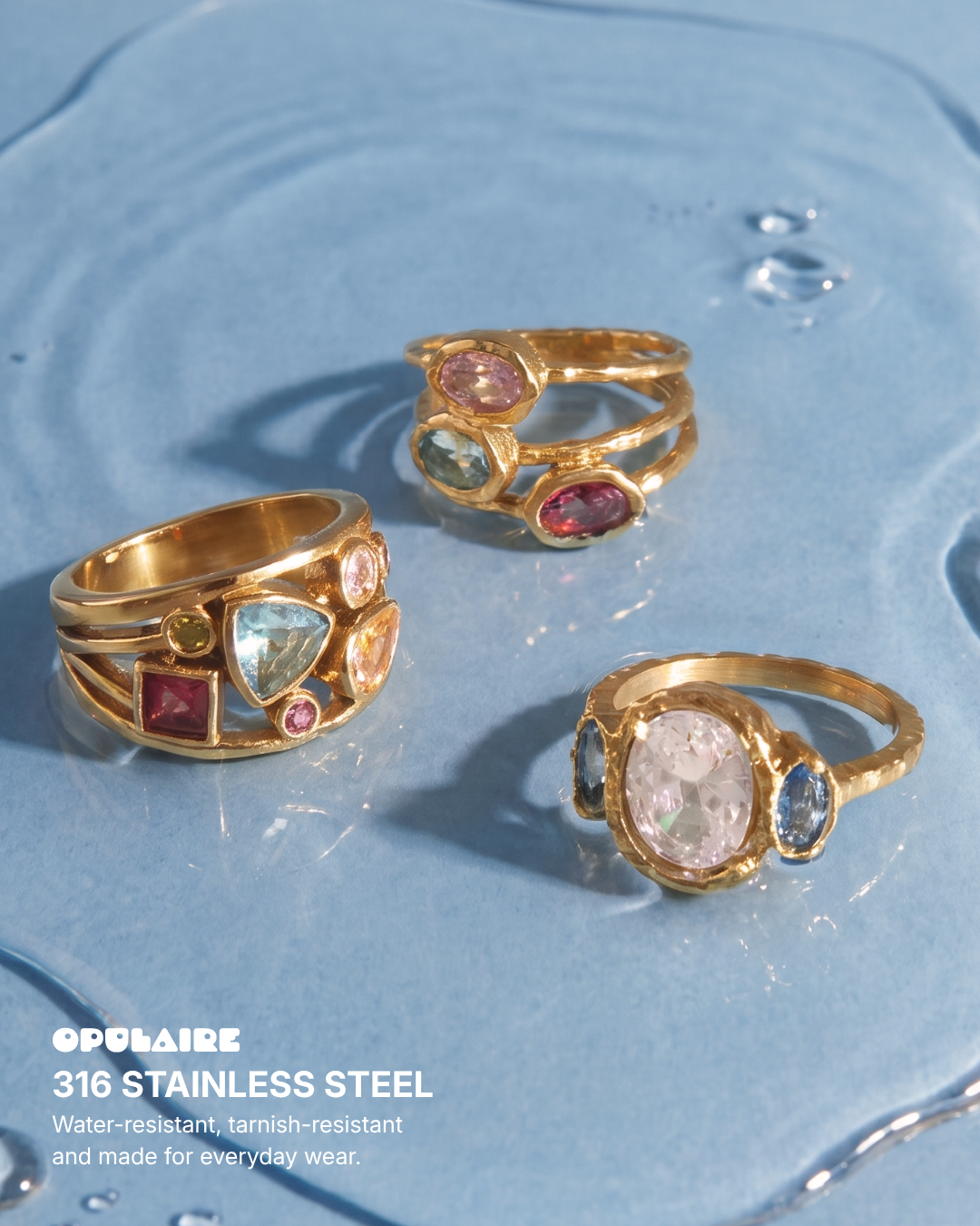 Lova - Gemstone stacking rings - Stainless steel