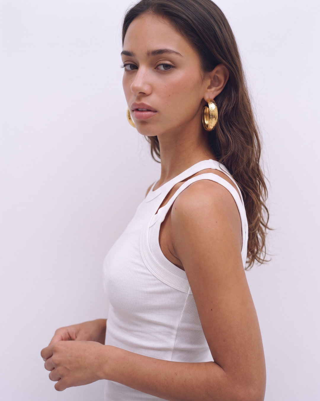 Cara - Chunky textured hoop earrings - stainless steel
