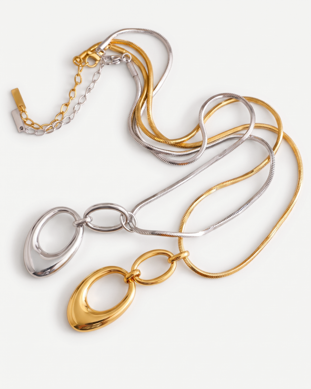 Robin - Double oval pendant necklace - Stainless steel
