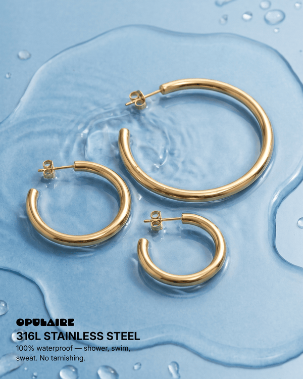 Britney - Open hoop earrings - Stainless steel - Opulaire - WATERPROOF jewelry - 