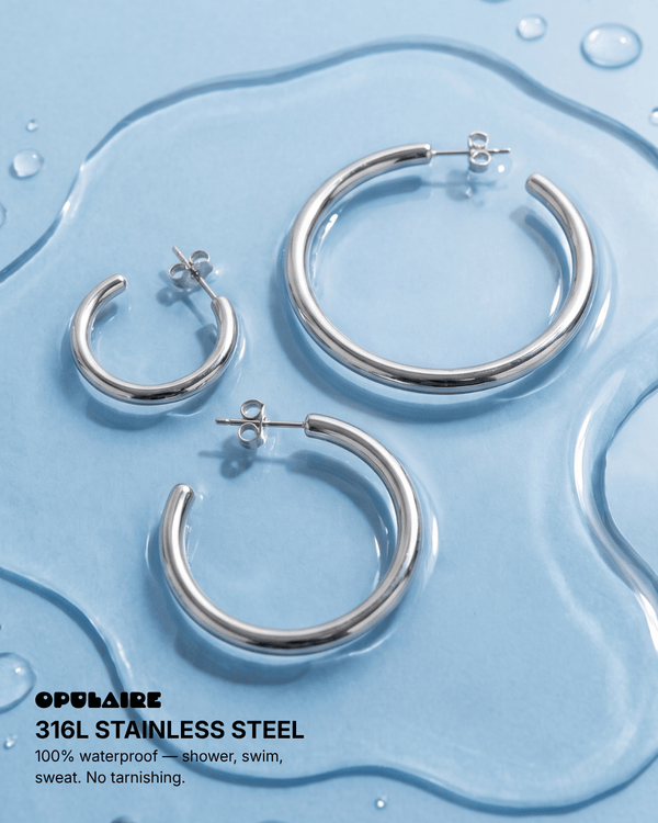 Britney - Open hoop earrings - Stainless steel - Opulaire - WATERPROOF jewelry - 