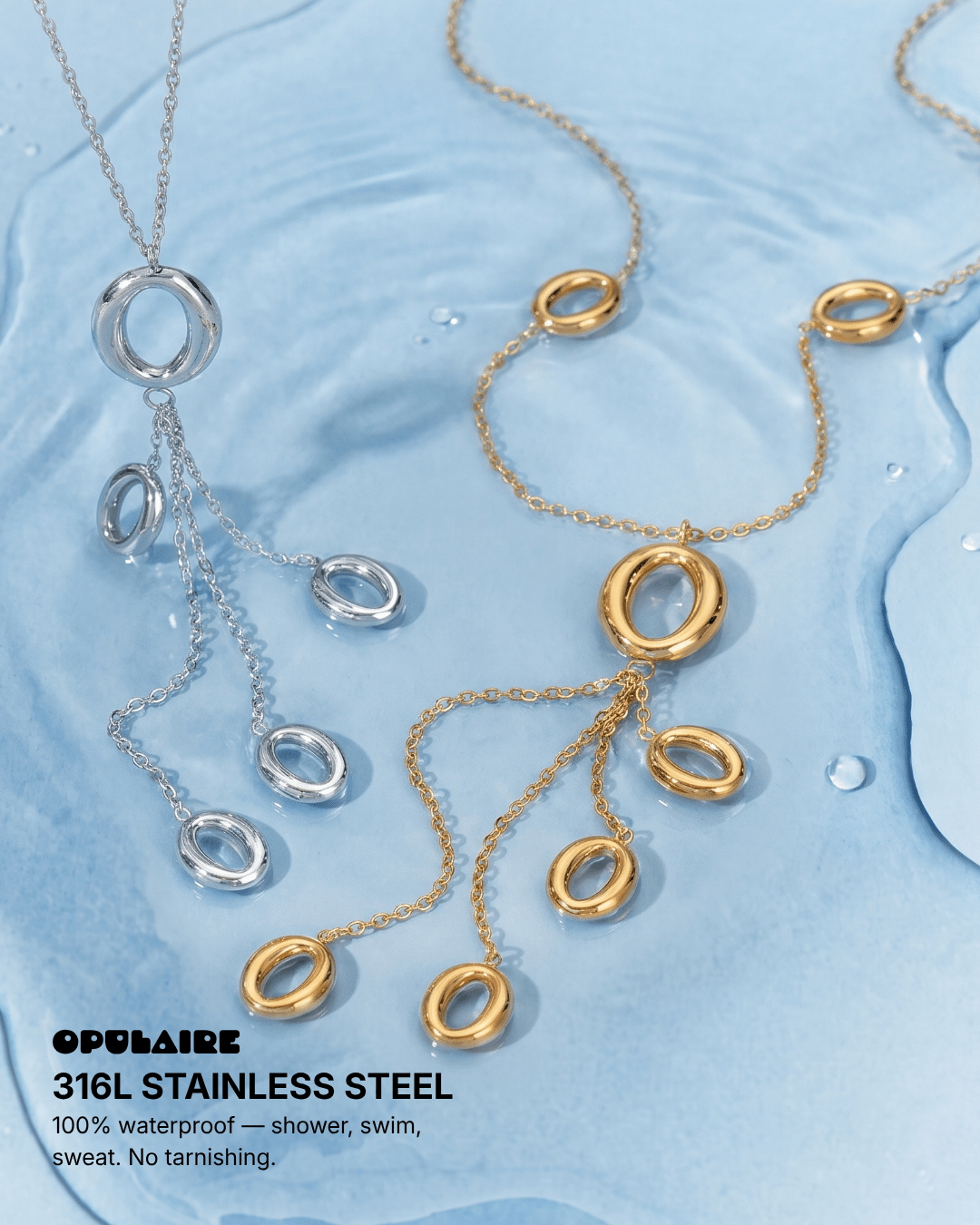 Canergie - Lariat Y-drop necklace - Stainless steel - Opulaire - WATERPROOF jewelry - 