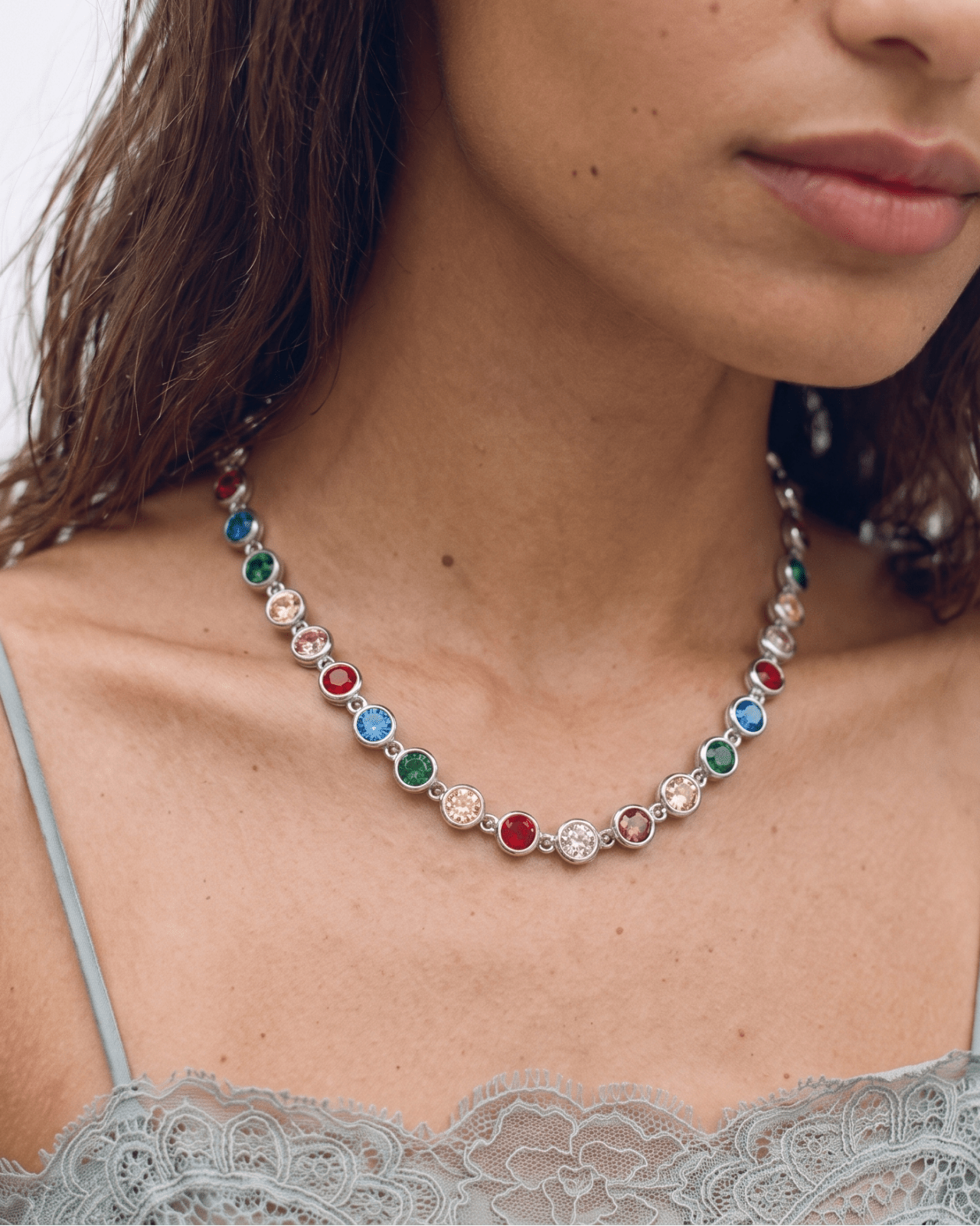 Daisy - Bezel tennis Necklace - Stainless steel - Opulaire - WATERPROOF jewelry - 