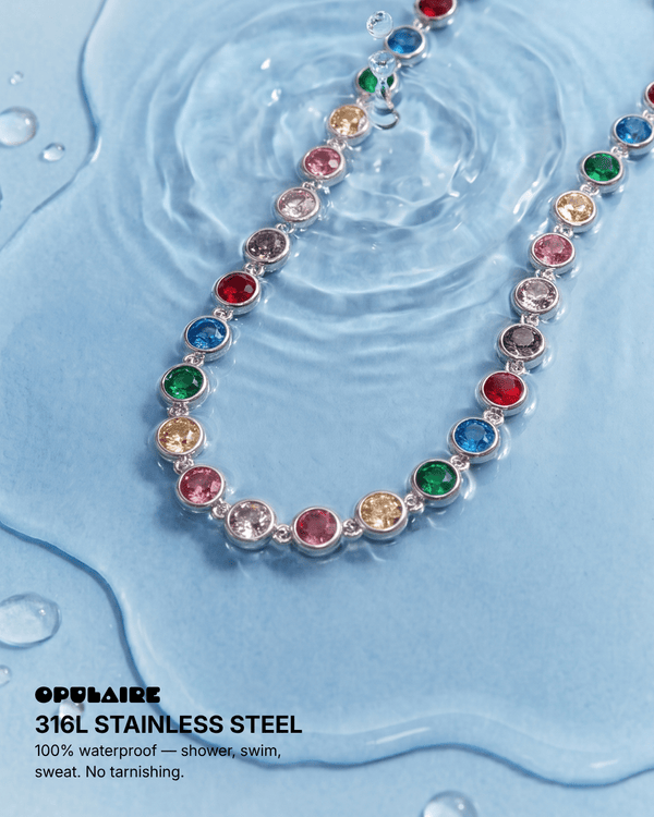 Daisy - Bezel tennis Necklace - Stainless steel - Opulaire - WATERPROOF jewelry - 