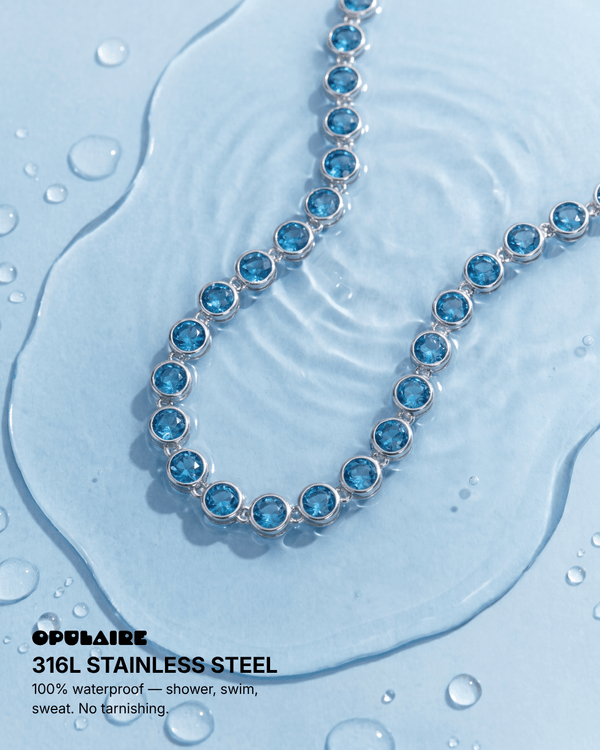Daisy - Bezel tennis Necklace - Stainless steel - Opulaire - WATERPROOF jewelry - 