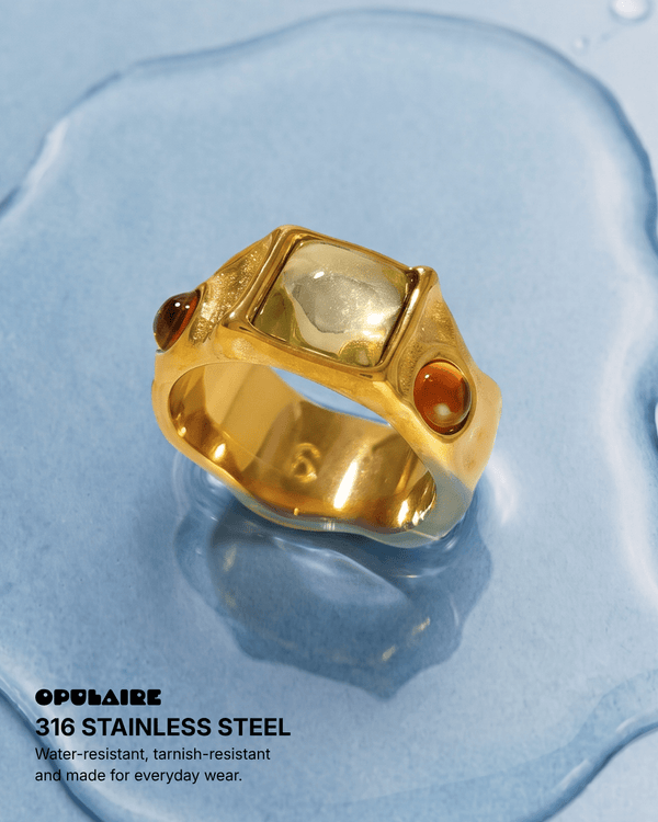 Emma - Chunky stone ring - Stainless steel - Opulaire - WATERPROOF jewelry - EU 52 -