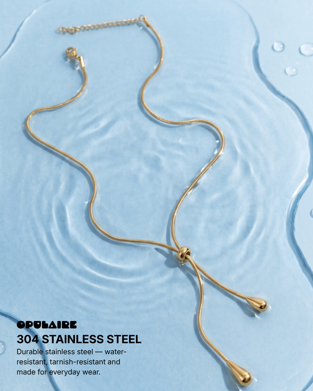 Emy - Adjustable pendant necklace - Stainless steel - Opulaire - WATERPROOF jewelry - 