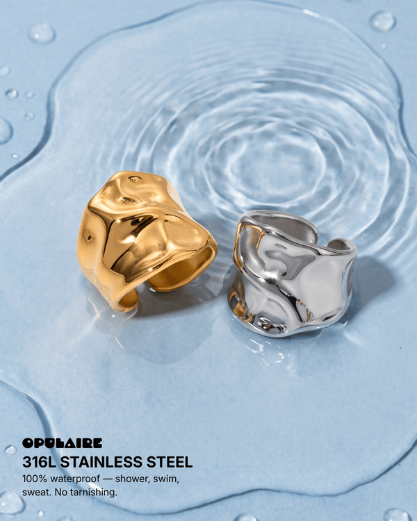 Foggia - Chunky wrinkled ring - Stainless steel - Opulaire - WATERPROOF jewelry - EU 54 -