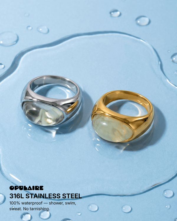 Forlì - Chunky cabochon dome ring - Stainless steel - Opulaire - WATERPROOF jewelry - EU 52 -