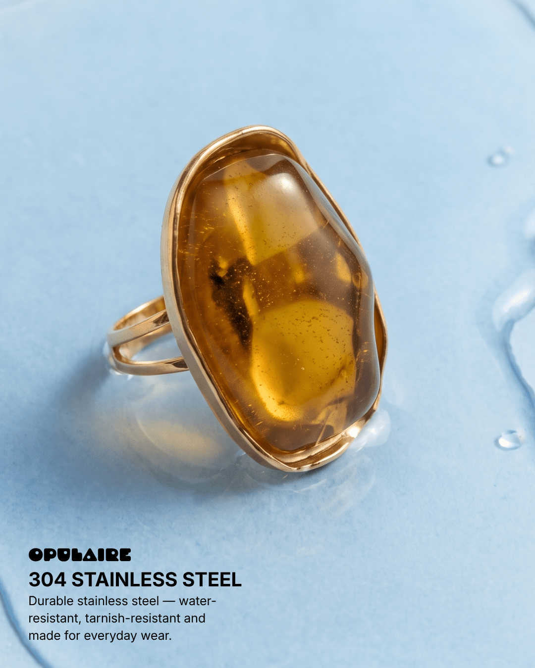 Fudge - Big stone ring - Stainless steel - Opulaire - WATERPROOF jewelry - Adjustable -