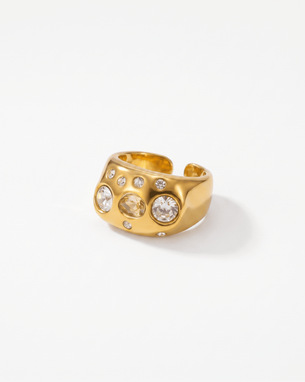 Gini - Chunky scattered crystal ring - Stainless steel - Opulaire - WATERPROOF jewelry - EU 54 -