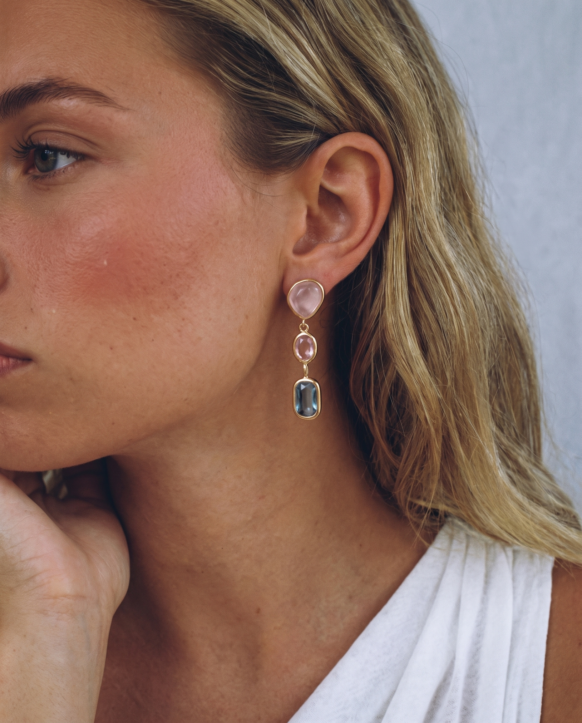 Cillian - Bezel drop earrings - Stainless steel