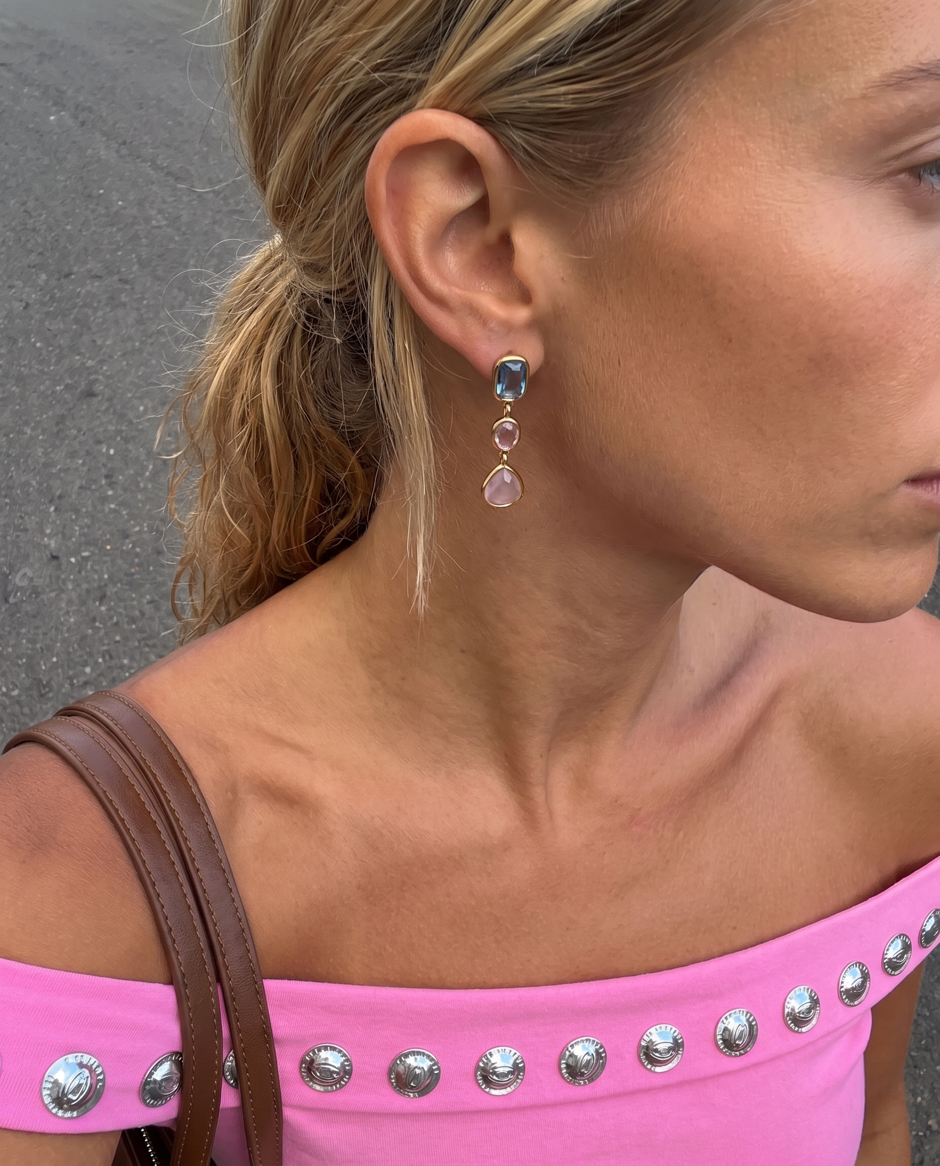 Cillian - Bezel drop earrings - Stainless steel