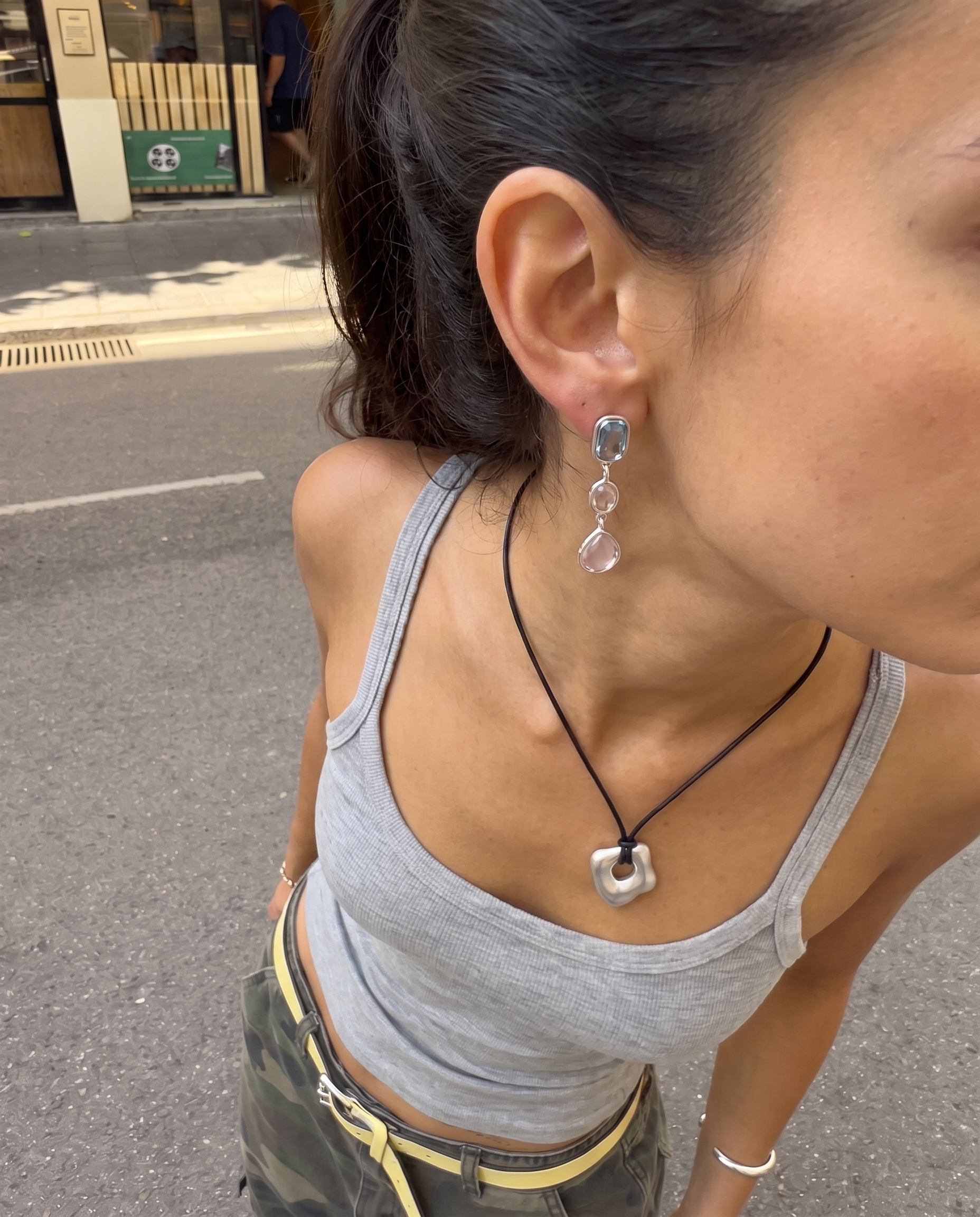 Cillian - Bezel drop earrings - Stainless steel