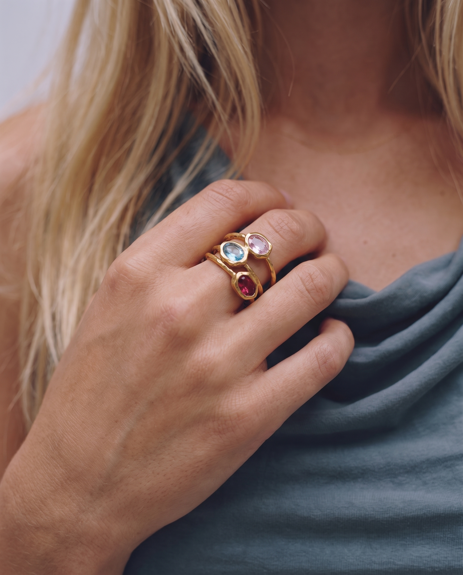 Lova - Gemstone stacking rings - Stainless steel