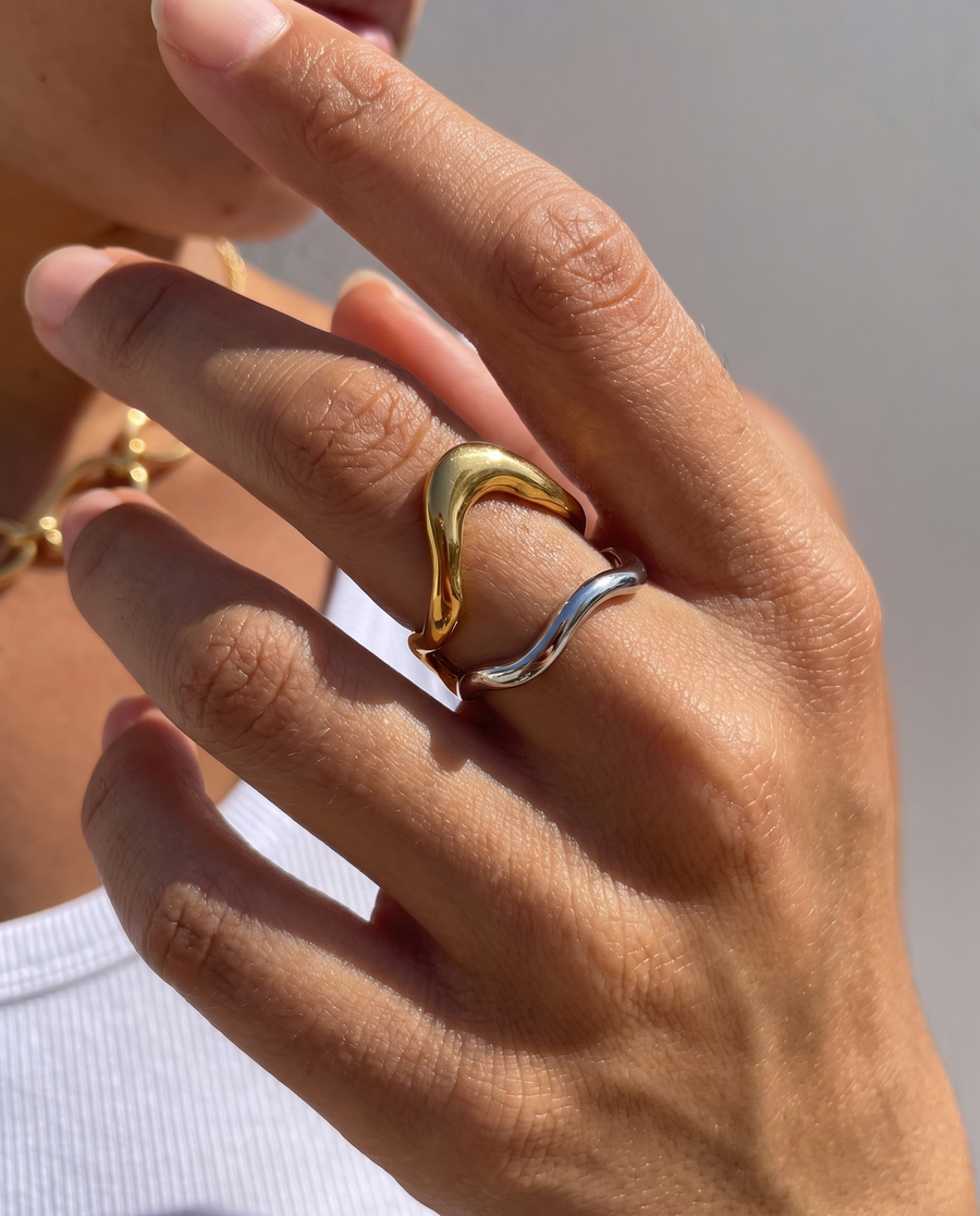 Rosa - Wavy open ring - Stainless steel
