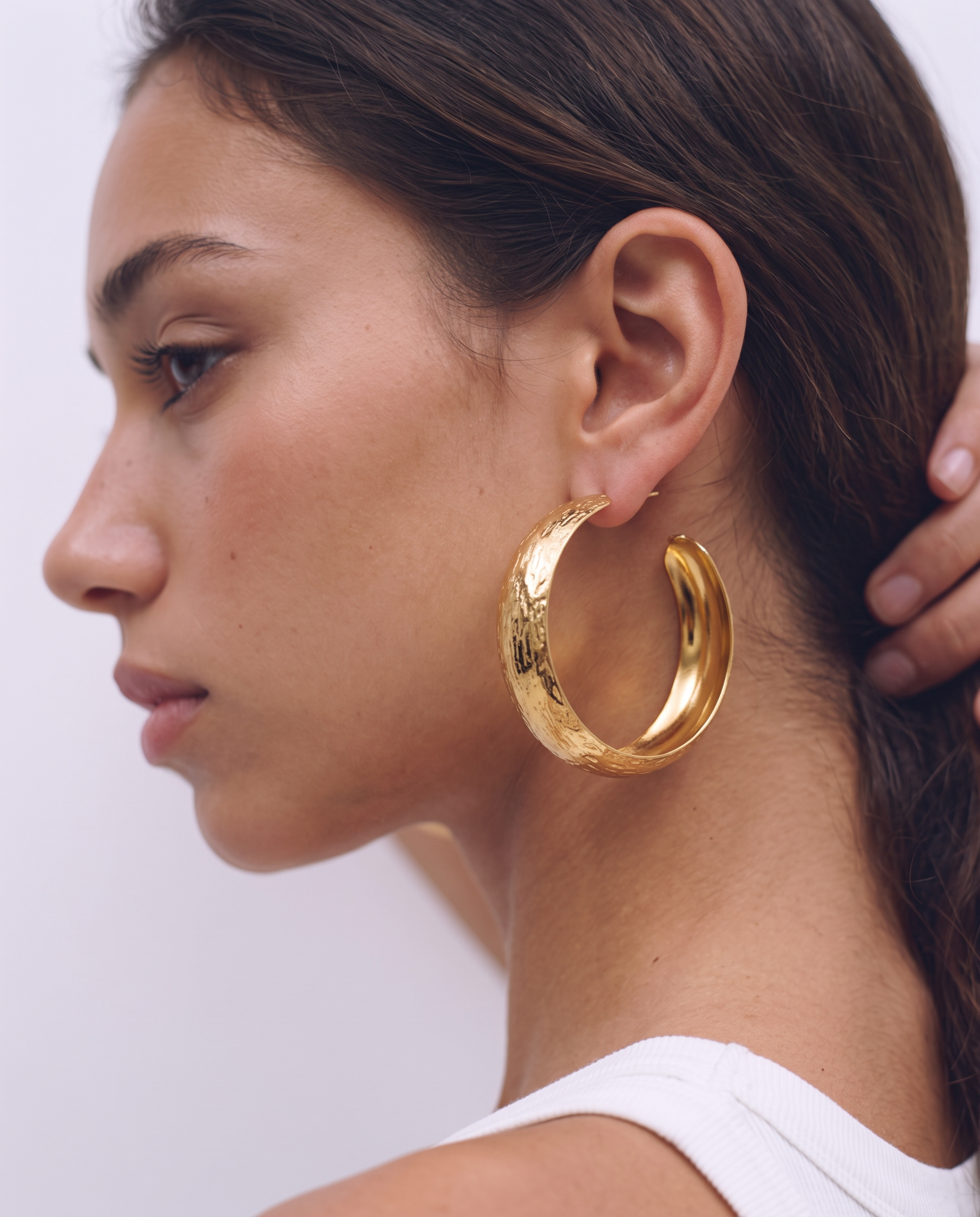 Cara - Chunky textured hoop earrings - stainless steel