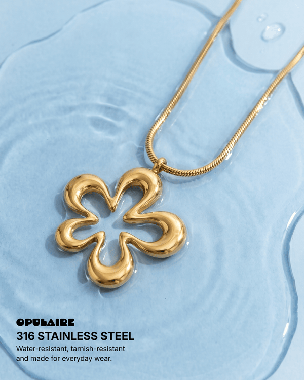 Ivy - Flower pendant necklace - Stainless steel - Opulaire - WATERPROOF jewelry - 