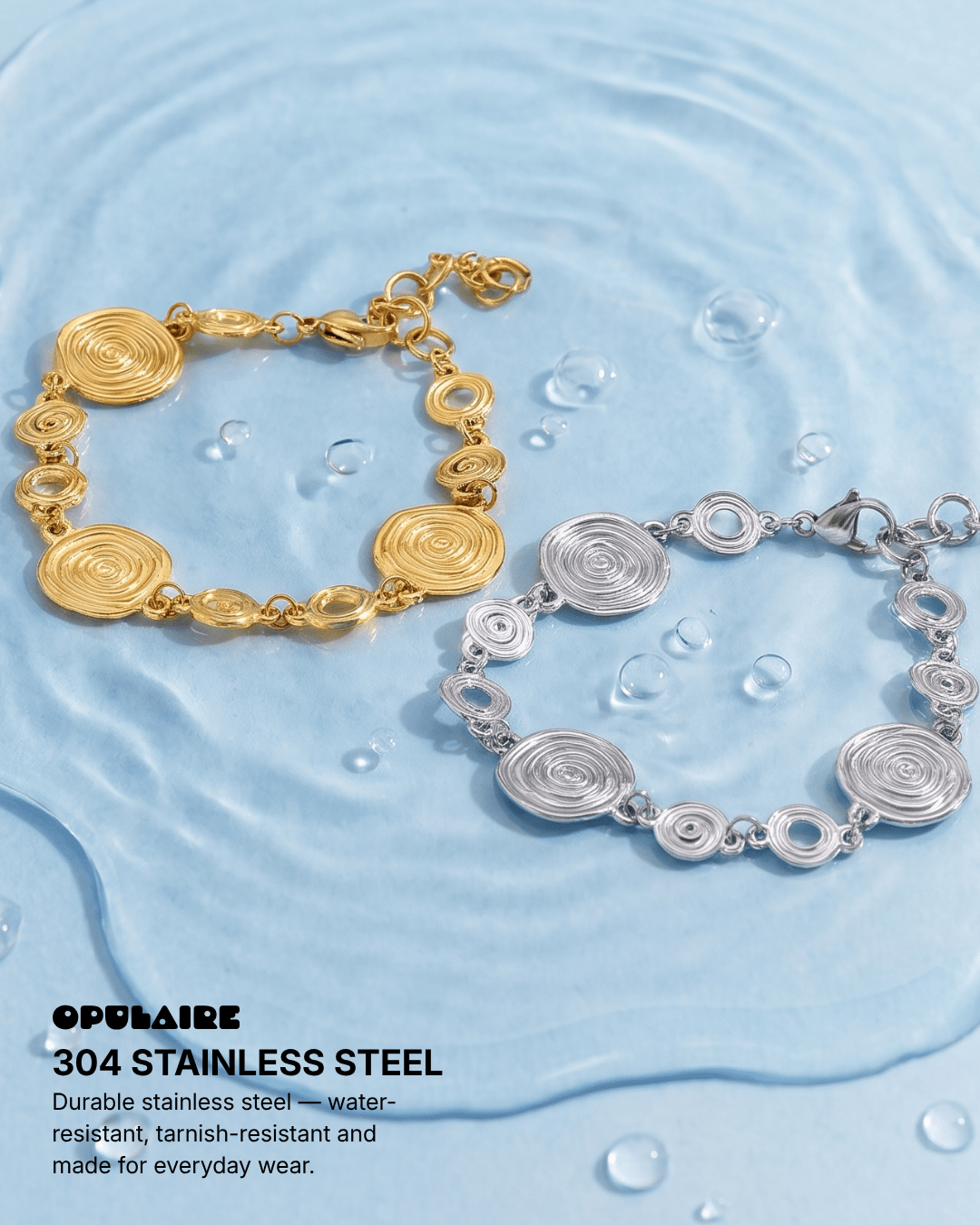 Linia - Spiral disk bracelet - Stainless steel - Opulaire - WATERPROOF jewelry - 
