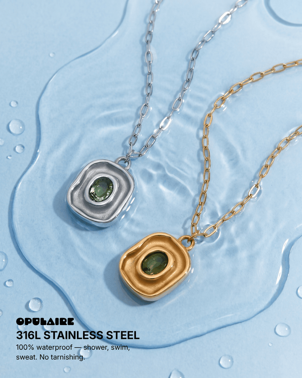 Lise - Green stone necklace - Stainless steel - Opulaire - WATERPROOF jewelry - 