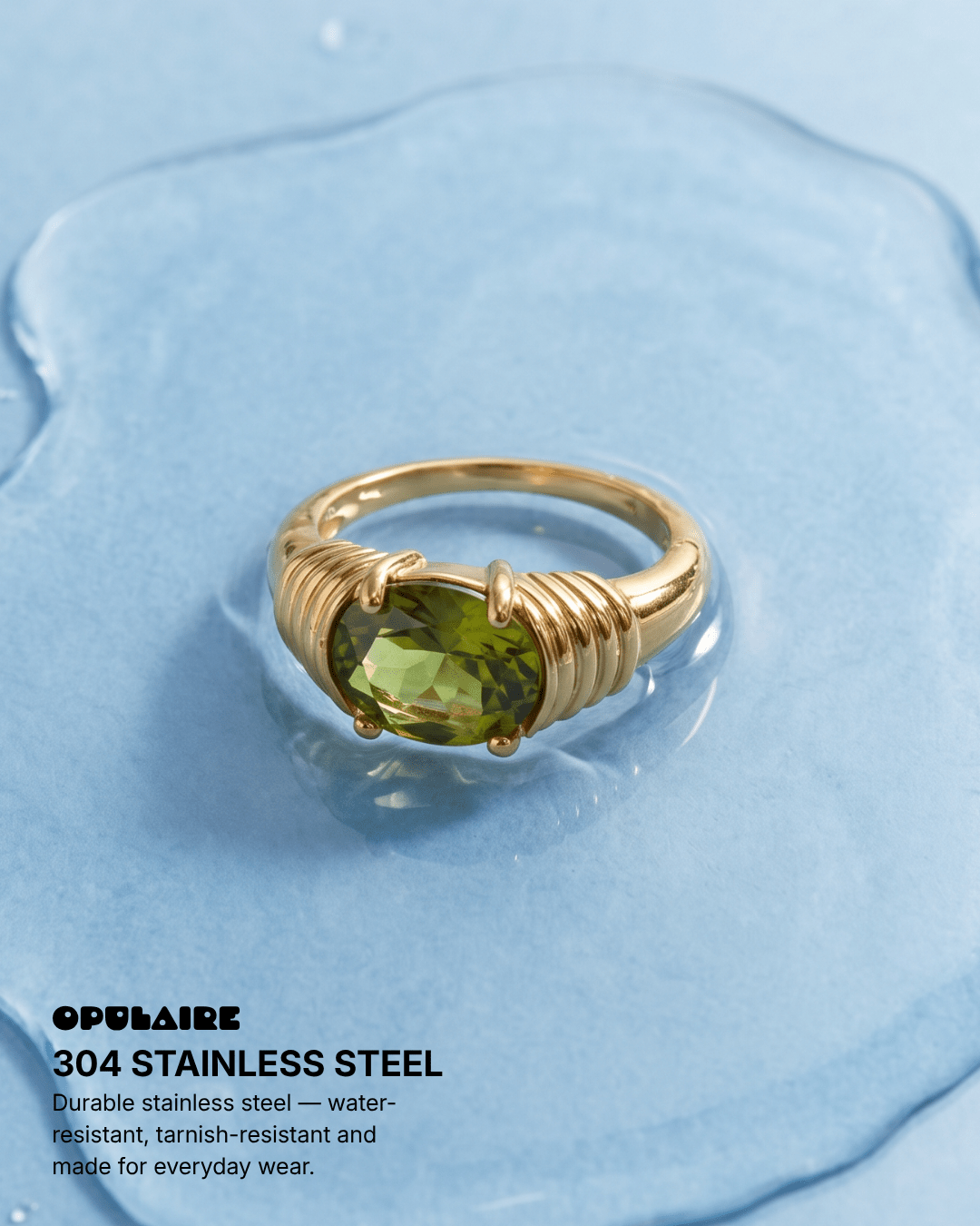 Maya - Green stone ring - Stainless steel - Opulaire - WATERPROOF jewelry - EU 52 -