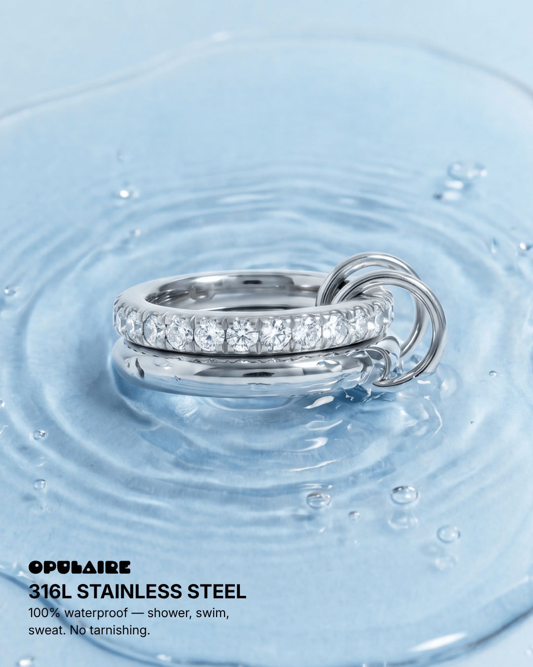 Nella - Stacked stone ring - Stainless steel - Opulaire - WATERPROOF jewelry - EU 54 -