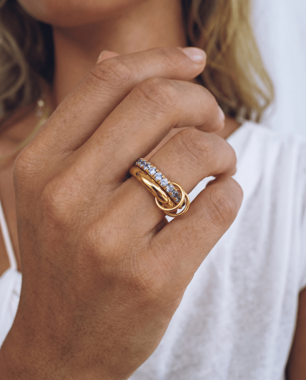 Nella - Stacked stone ring - Stainless steel - Opulaire - WATERPROOF jewelry - EU 54 -
