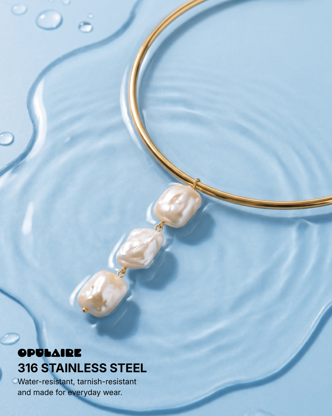 Perla - Pearl collar necklace - Stainless steel - Opulaire - WATERPROOF jewelry - 