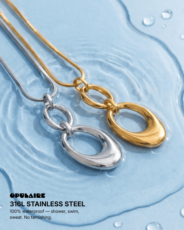 Robin - Double oval pendant necklace - Stainless steel - Opulaire - WATERPROOF jewelry - 