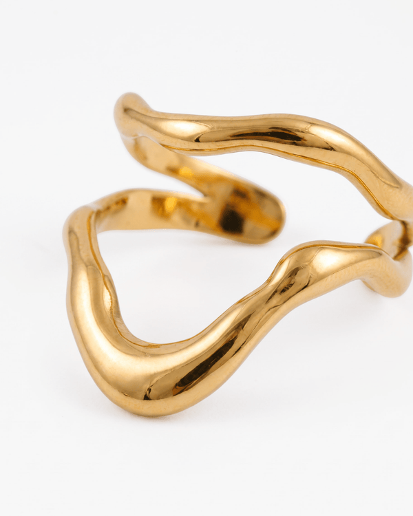 Rosa - Wavy open ring - Stainless steel - Opulaire - WATERPROOF jewelry - Adjustable -