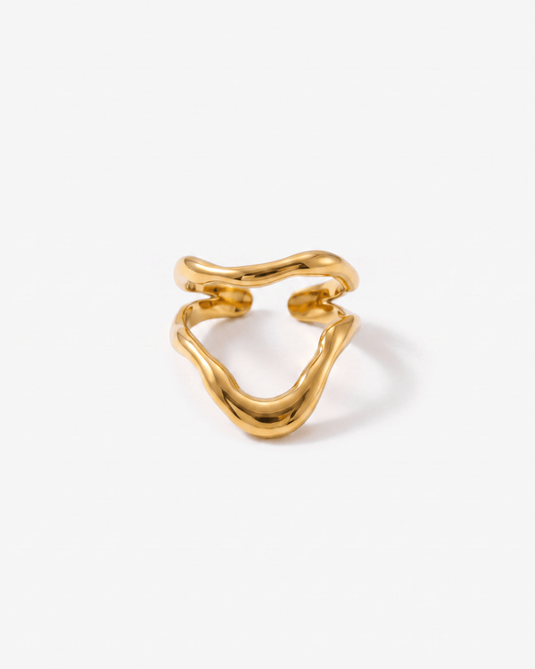 Rosa - Wavy open ring - Stainless steel - Opulaire - WATERPROOF jewelry - Adjustable -