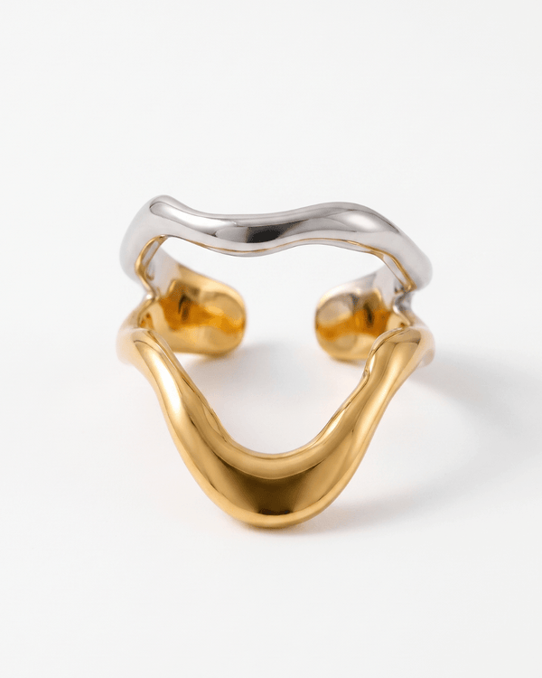 Rosa - Wavy open ring - Stainless steel - Opulaire - WATERPROOF jewelry - Adjustable -