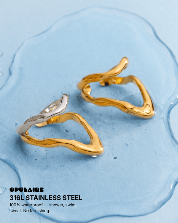 Rosa - Wavy open ring - Stainless steel - Opulaire - WATERPROOF jewelry - Adjustable -
