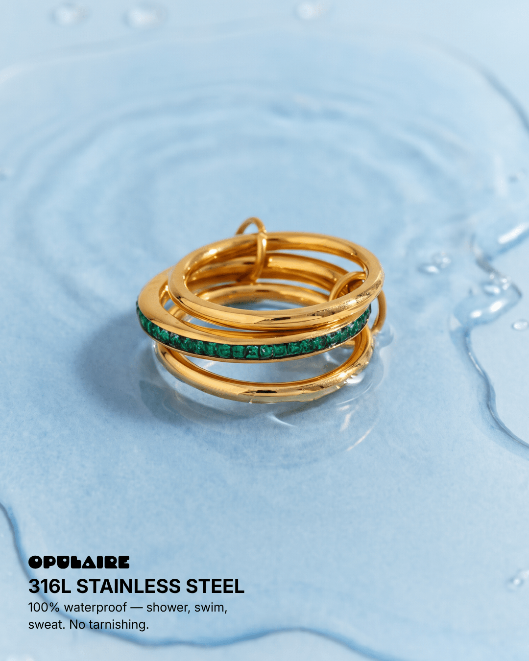 Tay - Stacked ring - Stainless steel - Opulaire - WATERPROOF jewelry - EU 52 -