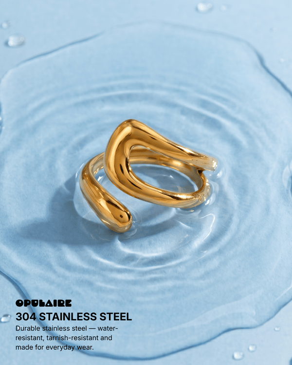 Viana - Open wrap ring - Stainless steel - Opulaire - WATERPROOF jewelry - Adjustable -