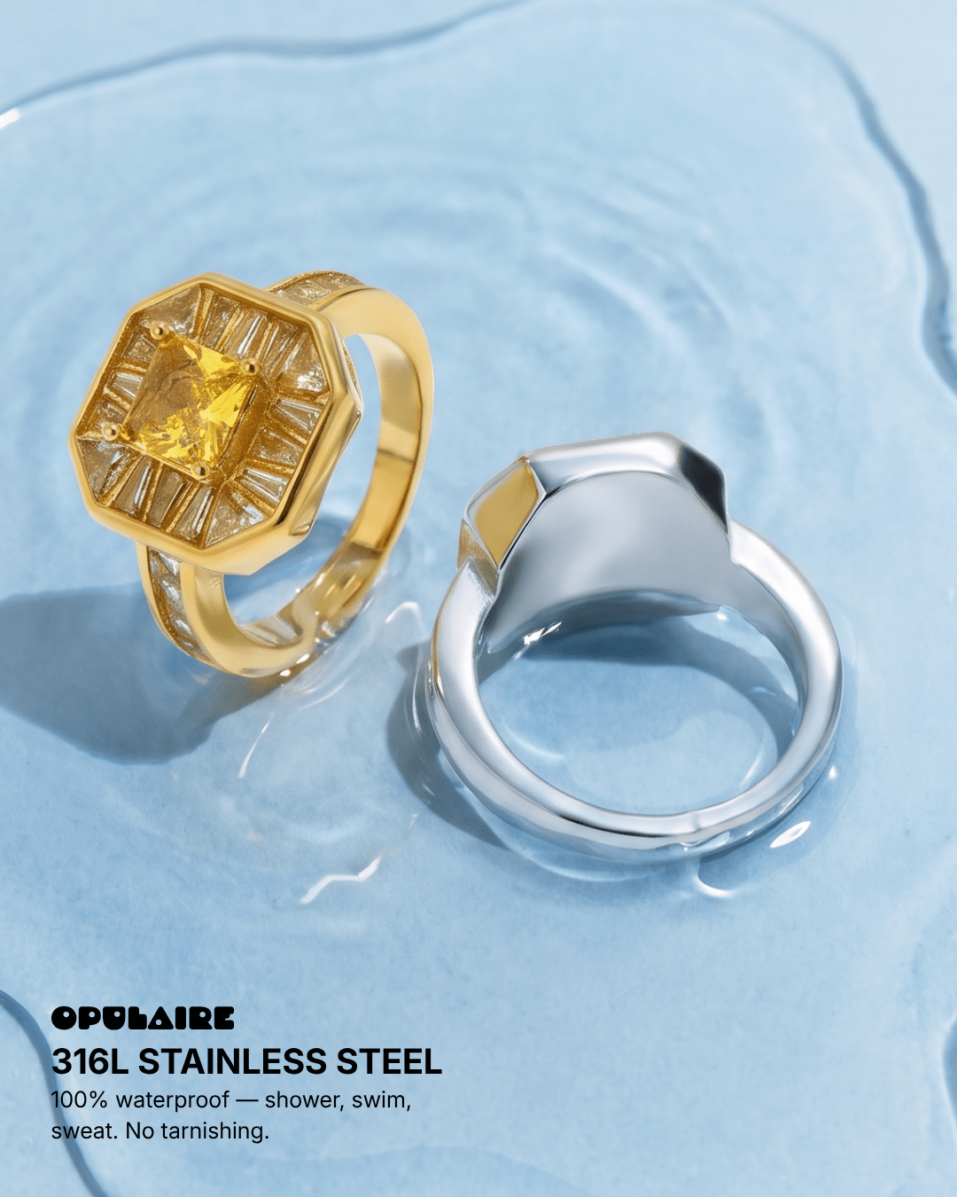 Vivienne - Stone signet ring - Stainless steel - Opulaire - WATERPROOF jewelry - EU 52 -