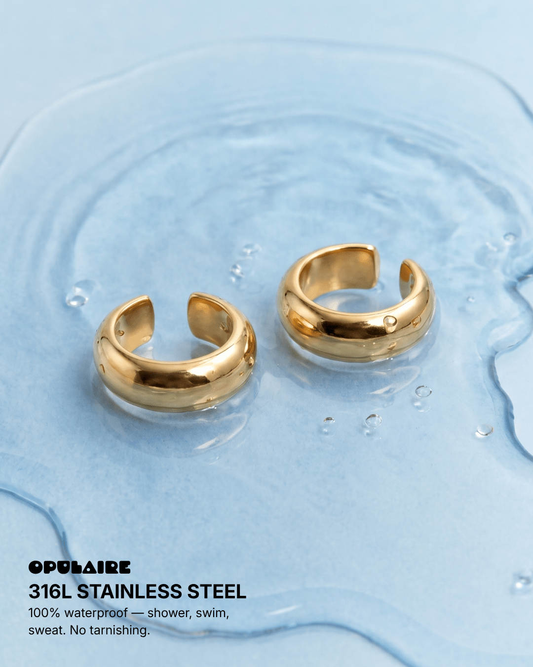 Zara - Chunky ear cuffs set - Stainless steel - Opulaire - WATERPROOF jewelry - 